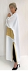 تصویر مانتو سفید با خرج کار طلایی